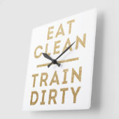 Horloge Carrée Mangez Clean Train Dirty Gold Parties scintillant  (Angle)