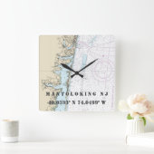 Horloge Carrée Mantolog NJ Latitude Longitude Graphique Nautique (Maison)