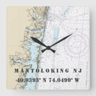 Horloge Carrée Mantolog NJ Latitude Longitude Graphique Nautique