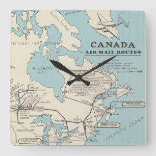 Horloge Carrée Map of Canada - Routes aériennes du Canada