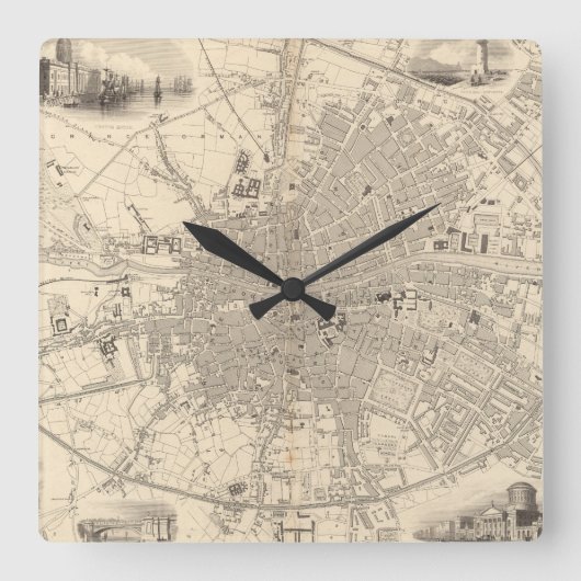 Horloge Carrée Map of Dublin, Irlande (Recto)