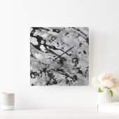 Horloge Carrée Marble White Gray Silver Black Carrara (Maison)