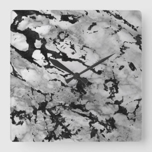 Horloge Carrée Marble White Gray Silver Black Carrara