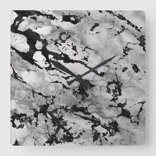 Horloge Carrée Marble White Gray Silver Black Carrara (Recto)
