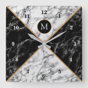 Horloge Carrée Marbre à carreaux noir et blanc tendance - Ajoutez