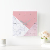 Horloge Carrée Marbre blanc de rose en pastel de poussin élégant (Maison)