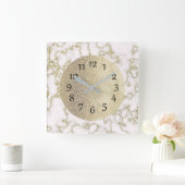 Horloge Carrée Marbre blanc élégant et or (Maison)
