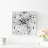 Horloge Carrée Marbre blanc et noir simulé (Maison)