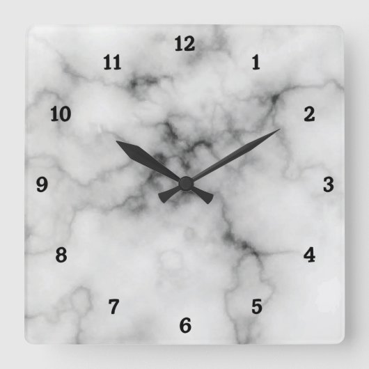 Horloge Carrée Marbre blanc et noir simulé (Recto)