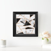 Horloge Carrée Marbre blanc Géométrique en or, noir (Maison)