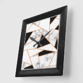Horloge Carrée Marbre blanc Géométrique en or, noir (Angle)