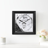 Horloge Carrée Marbre blanc, Graphique en fibre noire (Maison)