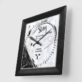 Horloge Carrée Marbre blanc, Graphique en fibre noire (Angle)