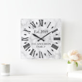 Horloge Carrée Marbre Blanc Moderne Élégant (Maison)
