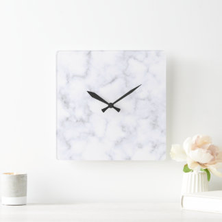 Horloge Carrée Marbre Blanc Moderne Élégant