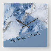 Horloge Carrée marbre bleu abstrait motif côtier (Recto)