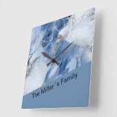 Horloge Carrée marbre bleu abstrait motif côtier (Angle)