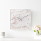Horloge Carrée marbre d'or faux rose élégant (Maison)