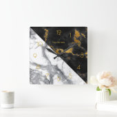 Horloge Carrée Marbre noir et or (Maison)