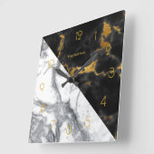 Horloge Carrée Marbre noir et or (Angle)