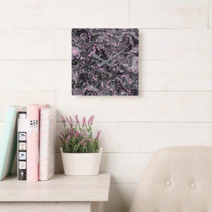 Horloge Carrée Marbre rose et gris abstrait