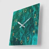 Horloge Carrée Marbre vert or élégant classique (Angle)