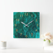 Horloge Carrée Marbre vert or élégant classique (Maison)