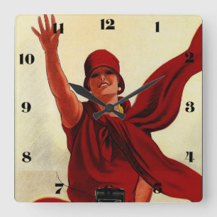 Horloge Carrée Marcello Dudovich Art Déco "Publicité de caméra"