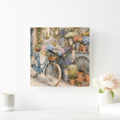 Horloge Carrée Marché de fleurs Bloomcore avec bicyclette (Maison)