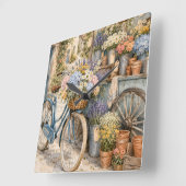 Horloge Carrée Marché de fleurs Bloomcore avec bicyclette (Angle)