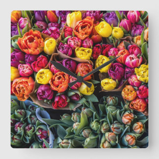 Horloge Carrée Marché de Fleurs Rustique | Fleurs Fraîches Coupée