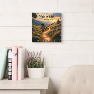 Horloge Carrée Marcher par la foi tous les jours