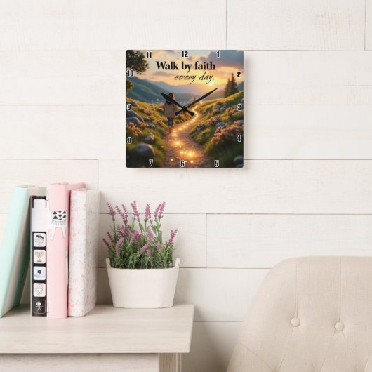 Horloge Carrée Marcher par la foi tous les jours (Salle de lecture)