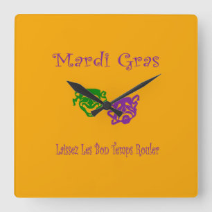 Horloge Carrée Mardi Gras Masques Rouler