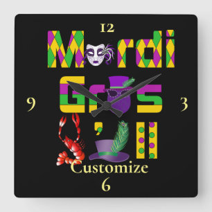 Horloge Carrée Mardi Gras Y'all Thunder_Cove