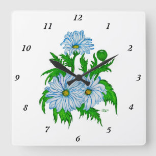 Horloge Carrée Marguerite, Fleurs marguerites en style rétro