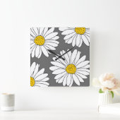 Horloge Carrée Marguerite gris jaune et blanc (Maison)