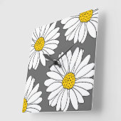 Horloge Carrée Marguerite gris jaune et blanc (Angle)