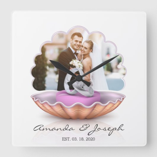 Horloge Carrée Mariage-cadeau Seashell Rings Clock (Recto)