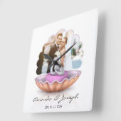 Horloge Carrée Mariage-cadeau Seashell Rings Clock (Angle)