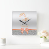 Horloge Carrée Mariage de Parties scintillant romantique à corail (Maison)