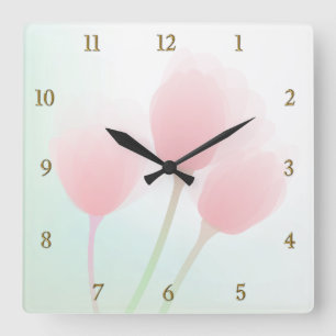 Horloge Carrée Mariage de Tulips Pastel Rose doux