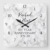 Horloge Carrée Mariage Élégant de l'Anniversaire en Marbre (Recto)