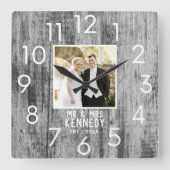 Horloge Carrée  Mariage en bois gris Anniversaire Photo personnal (Recto)