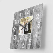 Horloge Carrée  Mariage en bois gris Anniversaire Photo personnal (Angle)