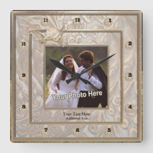 Horloge Carrée Mariage Ornat Gold Keepsaké photo cadenas