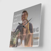 Horloge Carrée Mariage photo noir et blanc moderne (Angle)