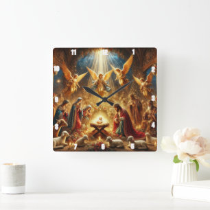 Horloge Carrée Marie et Joseph adorent tendrement le bébé Jésus