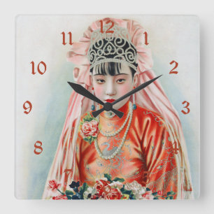 Horloge Carrée Mariée en Mariage rouge chinois Shanghai Yuefenpai