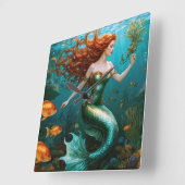 Horloge Carrée "Marielle" - Belle sirène dansante (Angle)